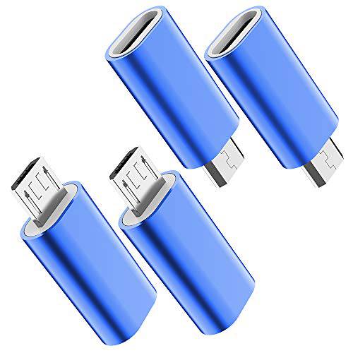 USB C to 마이크로 USB 어댑터, (4-Pack) 타입 C Female to 마이크로 USB Male 변환 커넥터 지원 충전&  데이터 동기화 호환가능한 삼성 갤럭시 S7/ S7 엣지, 넥서스 5/ 6 and 마이크로 USB 디바이스 (블루)