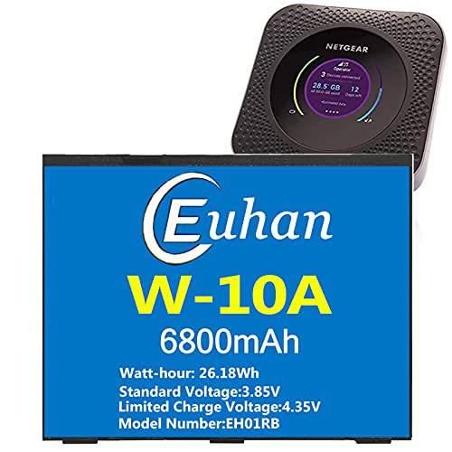 W-10A 배터리, [업그레이드된] Euhan 6800mAh Li-Polymer 교체용 배터리 Netgear MR1100 배터리, at& T 나이트호크 M1 LTE 휴대용 핫스팟 라우터 배터리 [24 개월 서비스]