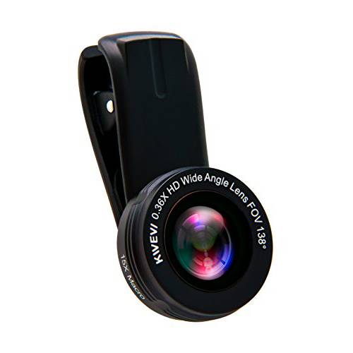 Kwevi 2-in-1 범용 폰 카메라 렌즈 키트: 0.36x HD 초광각, 울트라와이드 앵글+ 15x 매크로 렌즈 - Take 보다나은 포토 Your 핸드폰 - 호환가능한 아이폰, 안드로이드, 삼성 갤럭시&  태블릿