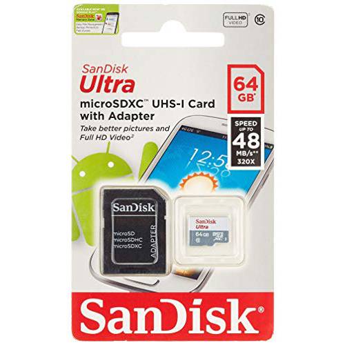 SanDisk 울트라 64GB microSDXC UHS-I Class 10 메모리 카드 어댑터포함
