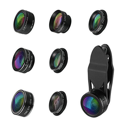 Ankilo 폰 카메라 렌즈, 업그레이드된 9 in 1 폰 렌즈 키트 0.36X 와이드 앵글 렌즈+ 0.63X 와이드 렌즈+ 15X 매크로 렌즈+ 20X 매크로 렌즈+  어안 렌즈+ CPL+  스타버스트 렌즈