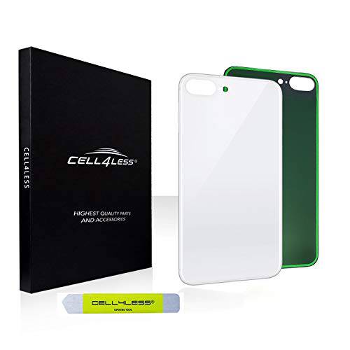 Cell4less 후면 글래스 커버 배터리 도어 교체용 w/ 접착&  그린 리무버 툴 호환가능한 애플 아이폰 8 플러스 (실버)