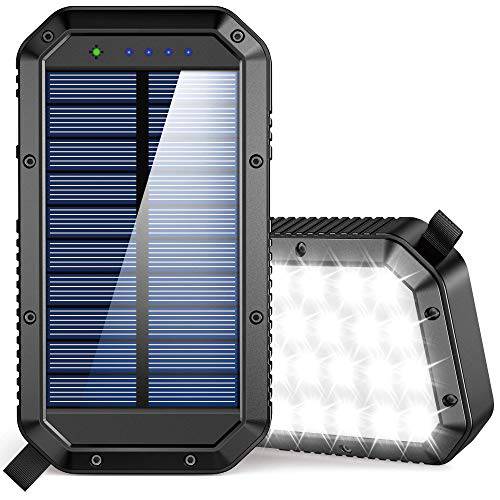 태양광충전기 25000mAh, 하이 용량 보조배터리, 파워뱅크 듀얼 퀵 충전 USB 포트 폰 충전기 36 LEDs 브라이트 플래시라이트,조명 아웃도어 활동 호환가능한 스마트폰