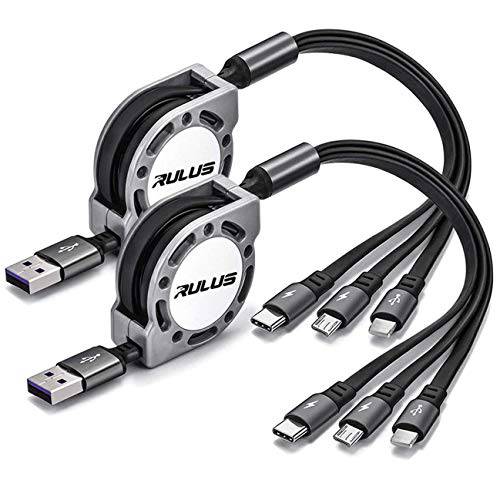 2Pack 개폐식 멀티 USB 충전 케이블 3A, RULUS 4Ft 3-in-1 다양한 USB 충전 케이블 폰/ Type-C/ Micro-USB 포트 호환성 셀 휴대폰/ 삼성 갤럭시/ 화웨이/ LG/ HTC/ 태블릿