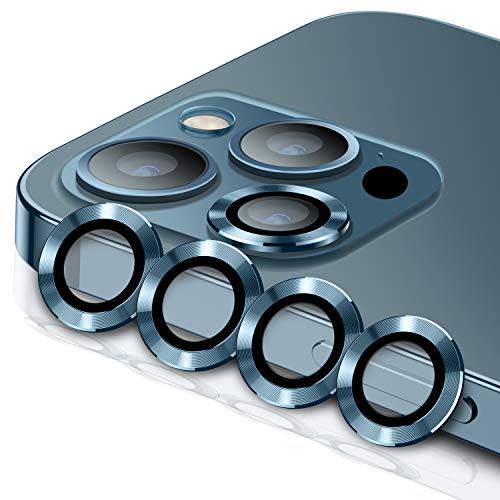 (4PCS) Hoerrye 아이폰 12 프로 맥스 카메라 렌즈 보호, Scratch-Proof, Drop-Proof 합금 폰 스크린 카메라 커버 프로텍트 아이폰 6.7 인치 - Pacific 블루