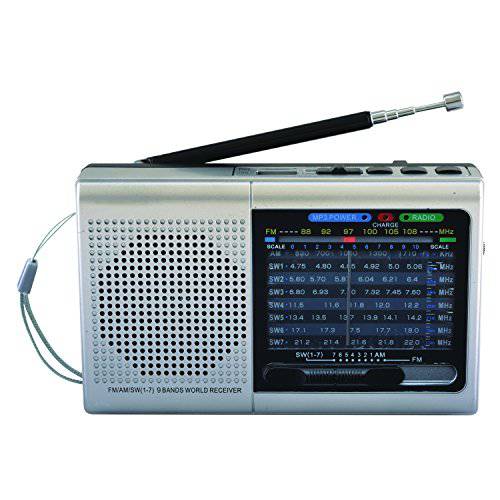 초음속 9 밴드 블루투스 라디오 AM/ FM and SW1-7, Sliver (SC-1080BT-Silver)