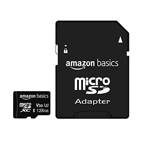 아마존 Basics - 128GB microSDXC 메모리 카드 풀 사이즈 어댑터, A2, U3, read 스피드 up to 100 MB/ s