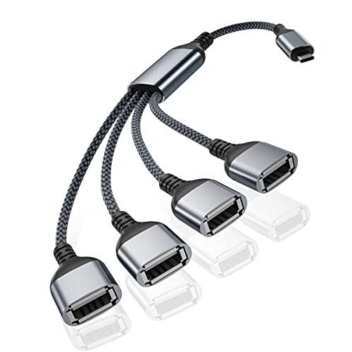 USB C Male to Four USB Female 케이블 어댑터 1FT, 썬더볼트 3 to 4 타입 A 2.0 포트 분배기 동글 케이블 컨버터, 변환기 커넥터 다양한 멀티 허브 맥북, 아이패드 프로 에어, 마이크로소프트 서피스 고, PC, 노트북
