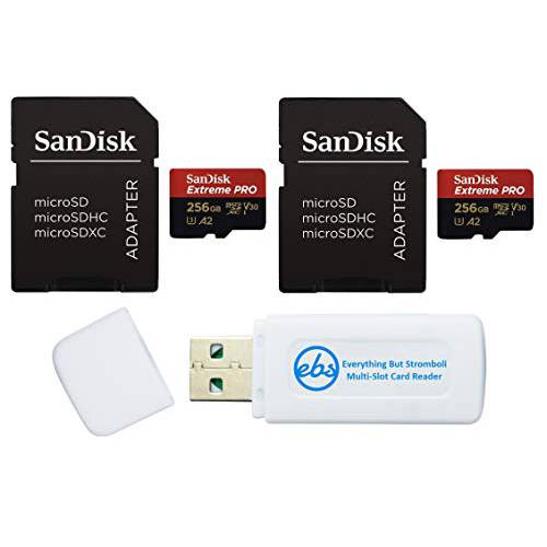SanDisk 익스트림 프로 (UHS-1 U3/ V30) A2 256GB 마이크로 SD 메모리 카드 (2 팩) 고프로 Hero9 카메라 (히어로 9 블랙) SDSQXCY-256G-GN6MA 번들,묶음 (1) Everything But 스트롬볼리 SD&  마이크로 SDXC 카드 리더, 리더기