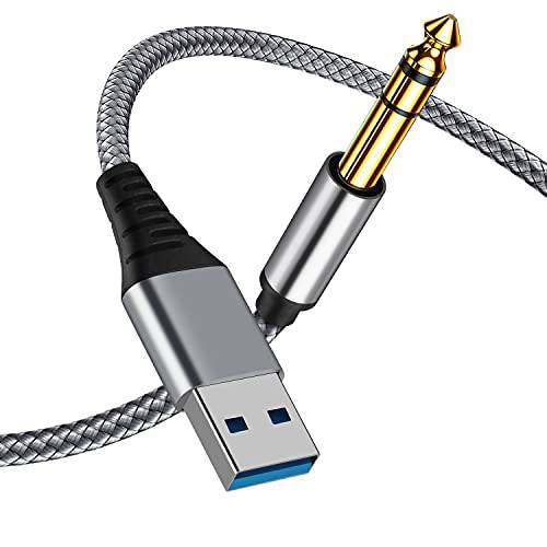 USB to 1/ 4 Male TRS 오디오 스테레오 케이블, USB to 6.35mm 잭 오디오 Adapter，Compatible Laptop，Windows or Desktops，Suitable 앰프, 스피커, Headphones.6.6FT Note:Recording are not Suppo