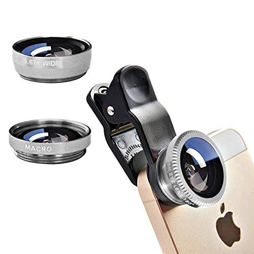 실버 3 in 1 휴대폰, 스마트폰 카메라 렌즈 키트 와이드 앵글 매크로 어안 렌즈 범용 스마트 휴대폰 아이폰 삼성 Android(Silver)