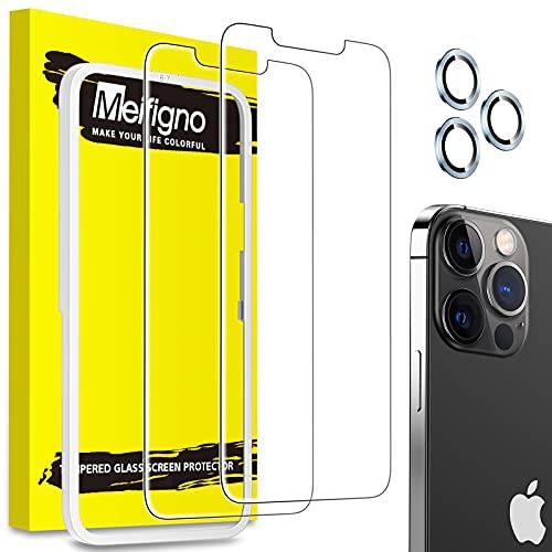 【2+ 3】Meifigno 2 팩 강화유리 스크린 프로텍터 Designed 아이폰 13 프로 맥스 6.7 인치,  1 팩 (3 Pcs) Separated 카메라 렌즈 프로텍터, 9H 파편방지 필름 호환가능한 아이폰 13