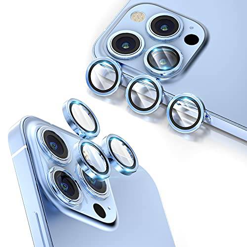 TOCOL [6 팩] 카메라 렌즈 보호 호환가능한  아이폰 13 프로 맥스&  아이폰 13 프로, 알루미늄 합금 엣지 커버 강화유리 원 [유지 Original 픽쳐 퀄리티] 카메라 프로텍트 - 시에라 블루