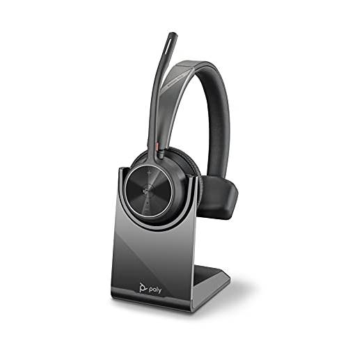 폴리 - VOYAGER 4310 UC 무선 헤드셋+  충전 스탠드 ( Plantronics) - Single-Ear 헤드셋- 연결 to PC/ Mac via USB-C 블루투스 어댑터,  휴대폰, 스마트폰 via Bluetooth-Works w/ 팀 (인증된), 줌& More