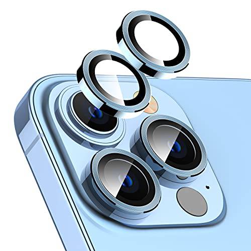 [4 팩] UniqueMe 카메라 렌즈 보호 호환가능한 아이폰 13 프로 맥스 6.7 인치/ 아이폰 13 프로 6.1 인치, [정확한 Cutout] Bling 카메라 커버 원 강화유리 - 블루