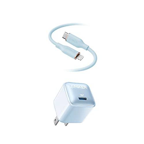 Anker PowerLine III Flow, USB C to 라이트닝 케이블 [MFi 인증된, 6ft, 미스티 블루]& Anker 511 충전기 (소형 프로), USB C 충전기 아이폰 12/ 12 미니/ 12 프로/ 12 프로 맥스/ 11, 픽셀 4/ 3, 아이패드 프로, and M