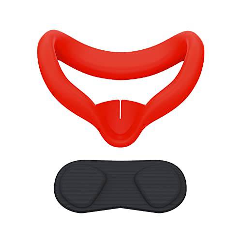 VR 페이스 커버 and 렌즈 커버 오큘러스 퀘스트 2, CNBEYOUNG 땀방지 실리콘 페이스 패드 마스크&  페이스 쿠션 오큘러스 퀘스트 2 VR 헤드셋 (레드)