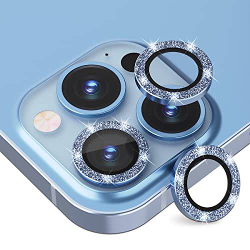 Suoman 3-Pack 아이폰 13 프로 6.1 인치/ 13 프로 맥스 6.7 인치 카메라 렌즈 보호, 아이폰 13 프로 맥스/ 아이폰 13 프로 [글리터, 빤짝이 다이아몬드] 카메라 커버 원 강화유리 - 원격 피크 블루