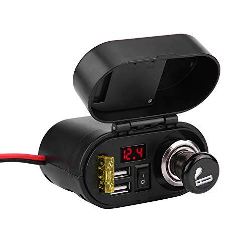 Fydun 차량용충전기 2- 소켓 방수 오토바이 듀얼 USB 폰 GPS 충전기 어댑터 w/ 담배 라이터 소켓&  전압 84 73 40mm/ 3.3 2.9 1.6in
