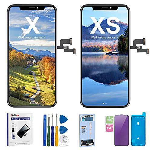 EFAITHFIX 아이폰 X LCD 5.8 인치+ 아이폰 Xs LCD 5.8 인치 스크린 교체용 프레임 조립품 LCD 디스플레이 and 3D 터치 스크린 디지타이저 수리 툴 키트 방수 접착 강화유리