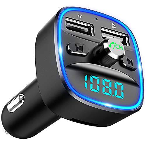 Cocoda 블루투스 자동차 어댑터, 블루투스 송신기 자동차 MP3 플레이어 FM 송신기 리시버,  핸즈프리 통화, 듀얼 USB 포트 (5V/ 2.4A& 1A), led 디스플레이, 지원 SD 카드 USB 플래시드라이브