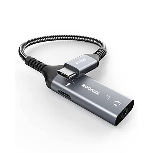 [New 버전] ZOOAUX USB 타입 C to 3.5mm 오디오 어댑터 and 충전기, 2 in 1 USB C to Aux 오디오 잭 분배기 Hi-Res DAC and 고속충전 동글 갤럭시 S20/ S21 노트 20/ 10, 아이패드 프로, 픽셀 2/ 3/ 4 XL