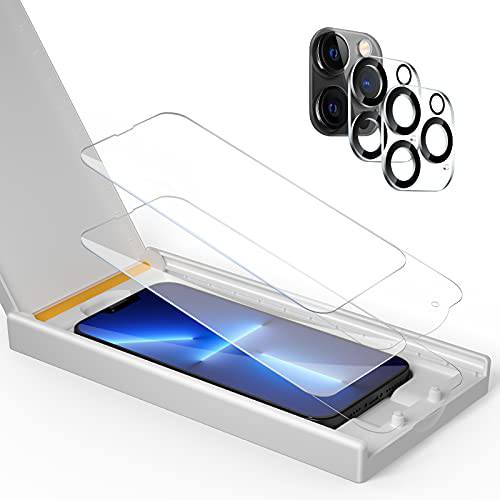 HoiLong 화면보호필름, 액정보호필름 아이폰 13 프로 6.1-inch 카메라 렌즈 보호 [간편 설치 키트] 2.5D 엣지 HD 파편/ 스크레치 방지 강화유리 필름, 2+ 2