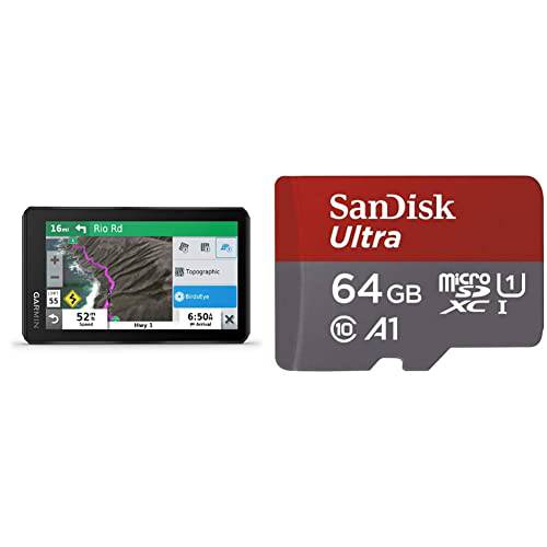 가민 zmo XT, All-Terrain 오토바이 GPS 네비게이션 디바이스& SanDisk 64GB 울트라 MicroSDXC UHS-I 메모리 카드 어댑터포함 - 100MB/ S, C10, U1, 풀 HD, A1, 마이크로 SD 카드 - SDSQUAR-064G-GN6MA