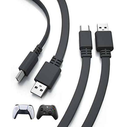 USB A to USB C 충전기 케이블 16.5FT (2 팩), 롱 플랫 Type-A 2.0 to USBC 충전 파워 케이블 호환가능한 PS5/  플레이스테이션 5, 엑스박스 시리즈 X/ S, 스위치 프로 컨트롤러 15, 네스트 캠 IQ 아웃도어 16, 블랙