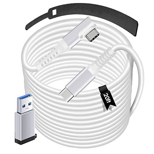 오큘러스 퀘스트 케이블 2 링크: 20FT USB 3.0 타입 C to C - 고속충전 케이블, 롱 USB C 케이블 to P C, VR 연장 충전기 케이블 (화이트)