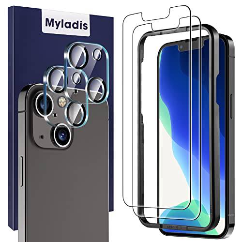 Myladis 2+ 2 팩 호환가능한 아이폰 13 6.1 인치 프리미엄 화면보호필름, 액정보호필름&  카메라 렌즈 보호 9H 강화유리 HD 필름, 케이스 친화적, Scratches-Resistant, 간편 설치