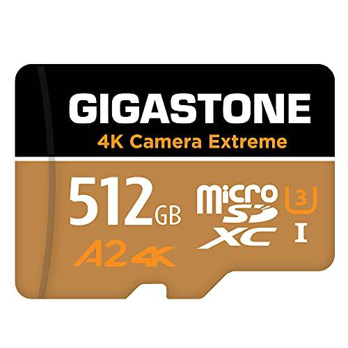 [5-Yrs 프리 데이터 복구] Gigastone 512GB 마이크로 SD 카드, 4K 카메라 익스트림, MicroSDXC 메모리 카드 고프로, 액션 카메라, Nintendo-Switch, DJI, UHD 비디오, R/ W up to 100/ 60MB/ S, UHS-I U3 A2 V30 C10