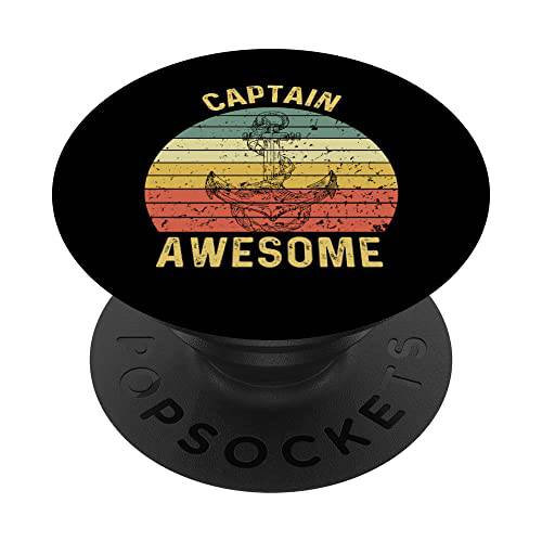 Captain Awesome Funny 보트 Saying 레트로 PopSockets 스왑가능 PopGrip