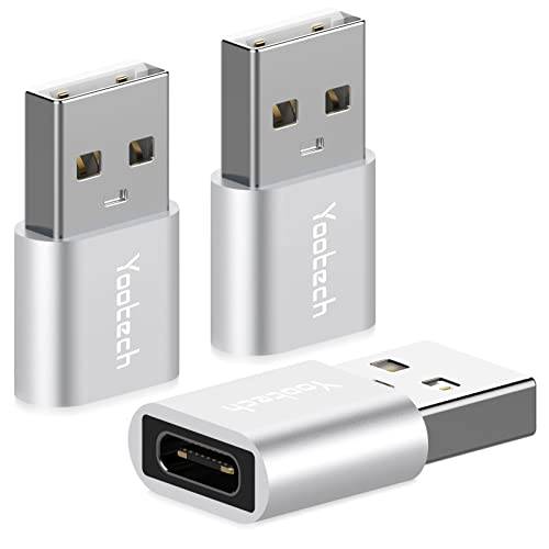 USB C Female to USB A Male 어댑터 3 팩, 호환가능한 애플 MagSafe 충전기, Type-C to USB 어댑터, USBC 충전기 케이블 커넥터 아이폰 13 12 미니 프로 맥스, 애플워치, 아이패드, 에어팟, 구글 픽셀, 실버