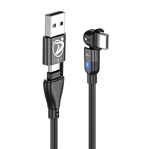 Top-Up 2-in-1 USB C to USB C 충전 케이블 PD& QC 고속충전 케이블, 60W USB Type-C 케이블 180° 회전 커넥터, USB A to USB C 케이블 High-Speed 데이터 전송 안드로이드,  맥북& mor