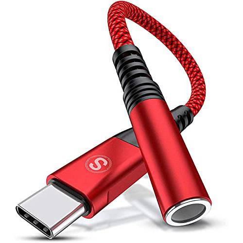 USB C to 3.5mm Female 헤드폰 잭 어댑터 [1 팩], Sweguard USB C to Aux 어댑터 오디오 케이블 삼성 갤럭시 S22 S21 S20 울트라, 노트 20 10+ S10 9+, 구글 픽셀 5 4 3 2XL, 아이패드 Pro-Red