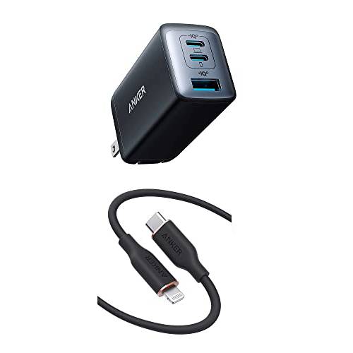 Anker Powerline III Flow, USB C to 라이트닝 케이블 [MFi 인증된, 6ft, 미드나잇 블랙]& Anker 735 충전기 (소형 II 65W)/ PowerPort III 3-Port 65W 팟 아이폰 13 13 프로 12 11 X XS XR 8 플러스