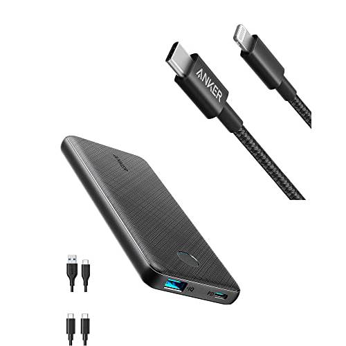 Anker New 나일론 USB-C to 라이트닝 충전 케이블 (1ft,  블랙)& Anker 523 보조배터리, 파워뱅크 (PowerCore 10K) 아이폰 13 13 프로 12 프로 맥스 12 11 X XS XR 8 플러스, 에어팟 프로 and More
