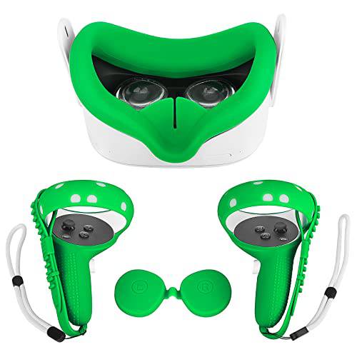 VR 컨트롤러 그립 커버 오큘러스 퀘스트 2, Anti-Leakage 실리콘 페이스 커버 렌즈 보호 Cover(Green)