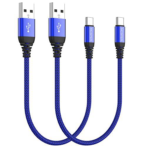 숏 USB C Cable(0.5ft 2-Pack), USB 타입 C 충전기 나일론 Braided 고속충전 케이블 호환가능한 삼성 갤럭시 S10+ S9 S8 플러스, 노트 9 8, LG G6 G7 V35, 픽셀 2 XL, Perfect 사이즈  보조배터리, 파워뱅크 (블루)