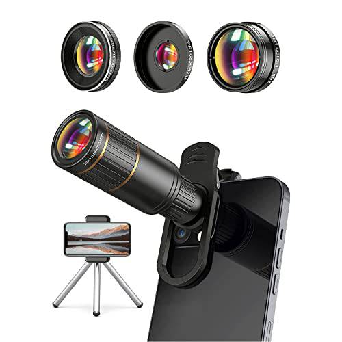 폰 카메라 렌즈 키트 4 in 1, COSULAN 부착식 렌즈 스마트폰, 22X 망원 렌즈, 205° 어안 렌즈, 4K HD 0.67X 와이드 앵글 렌즈, 25X 매크로 렌즈, 호환가능한 모든 아이폰 and 안드로이드 폰