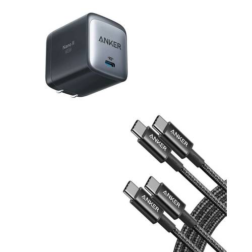 Anker 333 USB C to USB C 케이블 (6ft 100W, 2-Pack), USB 2.0 타입 C 고속충전 케이블 and Anker USB C 충전기, 715 충전기 (소형 II 65W), GaN II PPS 고속 컴팩트 폴더블 충전기