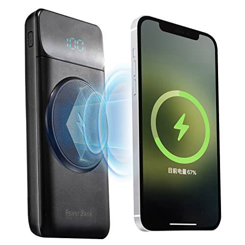 QQLIKE 무선 휴대용 충전기 보조배터리, 파워뱅크 10000mAh:15W 자석 무선 PD 고속 폰 충전 홀더 LED 디스플레이 호환가능한 아이폰 삼성 아이패드