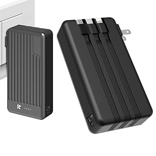 휴대용 충전기  빌트인 케이블 and AC 벽면 플러그, MOBO DPUR 10000mAh 보조배터리, 파워뱅크 Type-C&  마이크로 3 종류 케이블 and 듀얼 USB 출력 충전, 호환가능한 아이폰 안드로이드 아이패드 스마트폰