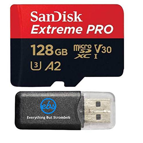 SanDisk 128GB 마이크로 메모리 카드 익스트림 프로 Works Insta360 원 X2, Insta360 원 R 트윈 에디션 액션 카메라 (SDSQXCY-128G-GN6MA) 번들,묶음 (1) Everything But 스트롬볼리 마이크로SD 카드 리더, 리더기