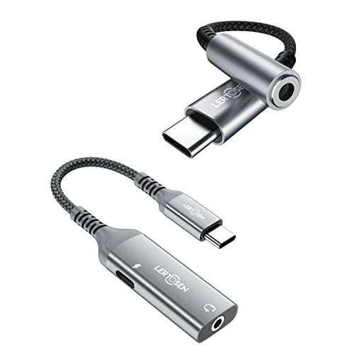 LERTOSEN 2 in 1 USB C to 3.5mm 헤드폰 and 충전기 어댑터+ USB 타입 C to 3.5mm Female 헤드폰 잭 어댑터 (번들,묶음)