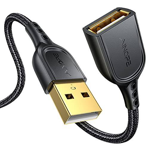 USB 연장 케이블 6.6FT -A Male to A Female- USB 연장 케이블 확장기 AINOPE 하이 데이터 전송 호환가능한 USB 키보드, 마우스, 플래시 드라이브, 하드 Drive-Black
