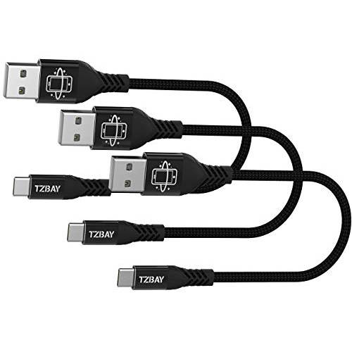 USB C 숏 충전 케이블 USB A to 타입 C 케이블 3A【8 인치 3Pack】Fast 충전 호환가능한 삼성 갤럭시 S8/ S8 플러스/ S9/ S10/ S20/ Note8/ Note9/ Note10/ LG/ 구글 픽셀/ 파워 Bank-(Black)