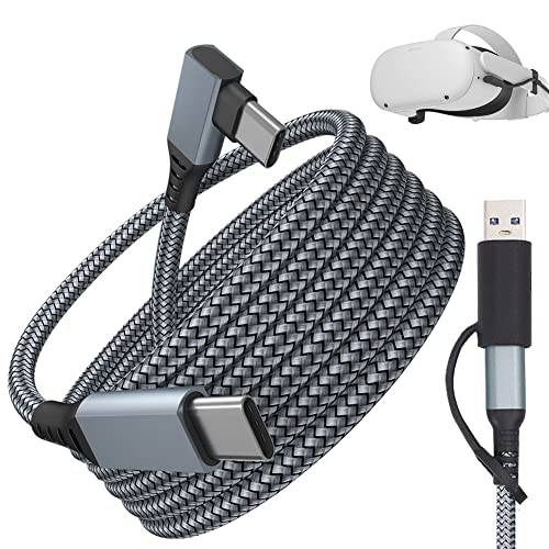 VR 헤드셋 링크 케이블 오큘러스 퀘스트 1/ 2, 16FT (5M) 메타 퀘스트 2 VR 헤드셋 케이블 고속 PC 데이터 전송,  고속충전 USB 3.0 to USB C 케이블 게이밍 PC and 스팀 VR