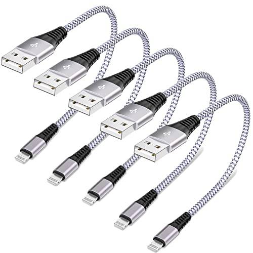 5 팩 숏 라이트닝 Cable(8 인치), [애플 MFi Certified]iPhone 고속충전 케이블, USB to 라이트닝 고속 데이터 동기화 나일론 Braided 케이블 아이폰 13/ 12/ 11/ Xs/ XR/ X/ 8/ 7/ 6/ 아이패드/ 에어팟, 파워뱅크